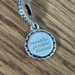 Pandora Silver 'Thankful Grateful Blessed' Round Dangle Charm